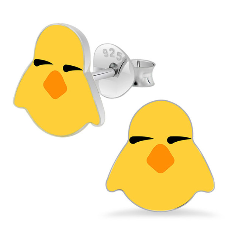 Boucles d'Oreilles Enfant Poussin Argent 925 Email