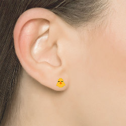 Boucles d'Oreilles Poussin Email pour Enfant en Argent 925/1000