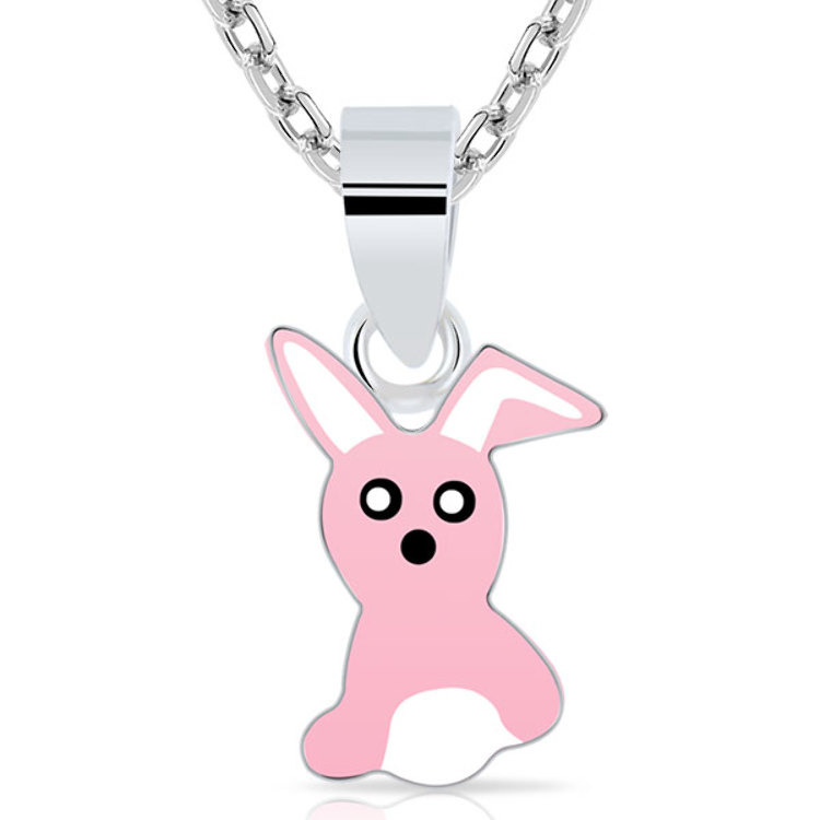 Pendentif Enfant Lapin Argent 925 Email Rose