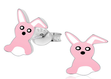 Boucles d'Oreilles Enfant Argent 925 Lapin Email Rose