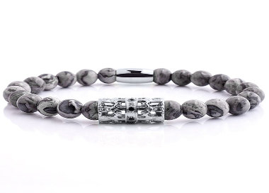 Bracelet Yoga Jaspe Gris et Acier 316 L