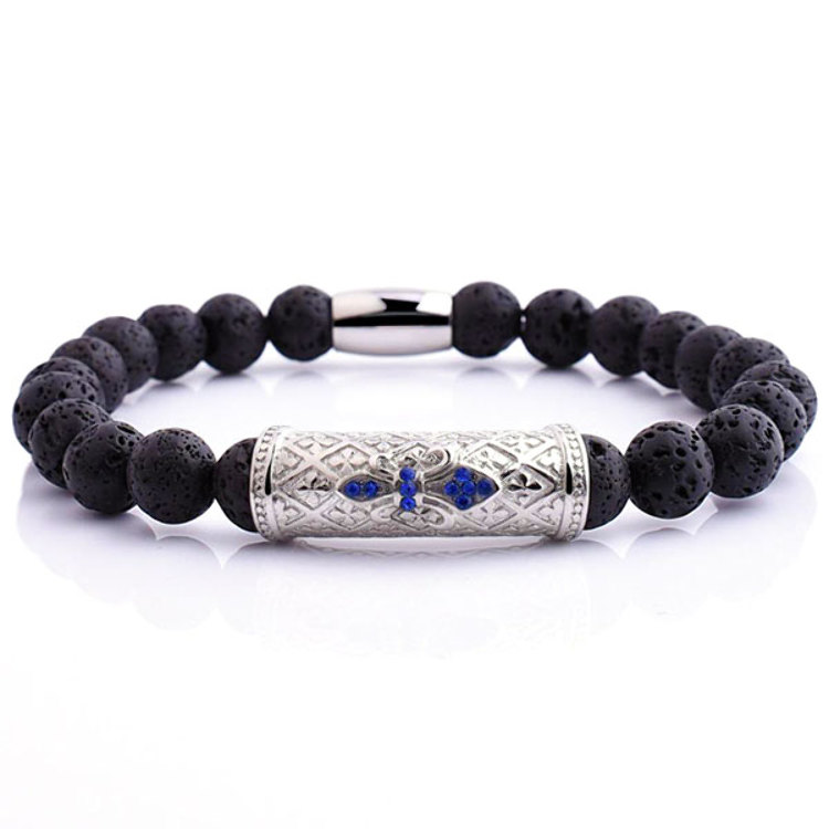 Bracelet Yoga Acier 316 L Perles de Pierre de Lave