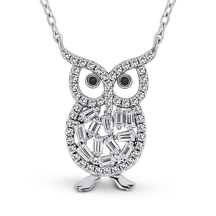 Collier Hibou Chouette Argent 925 Oxydes de Zirconiums blancs