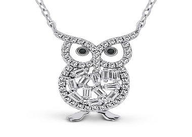 Collier Hibou Chouette Argent 925 Oxydes de Zirconiums blancs