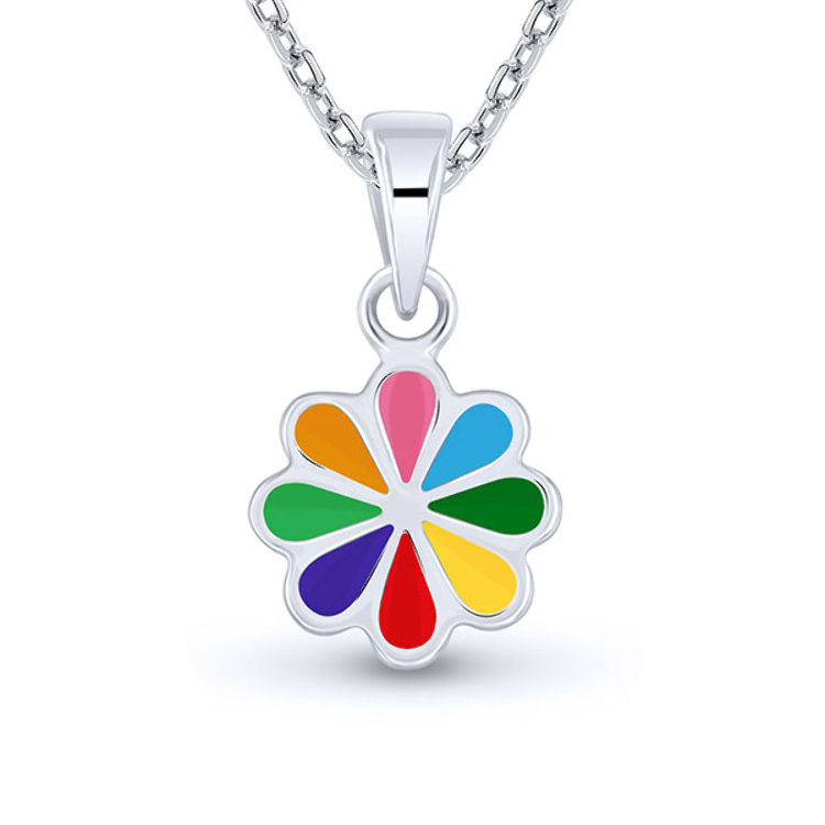 Collier Enfant Fleur Émail Multicolore en Argent 925