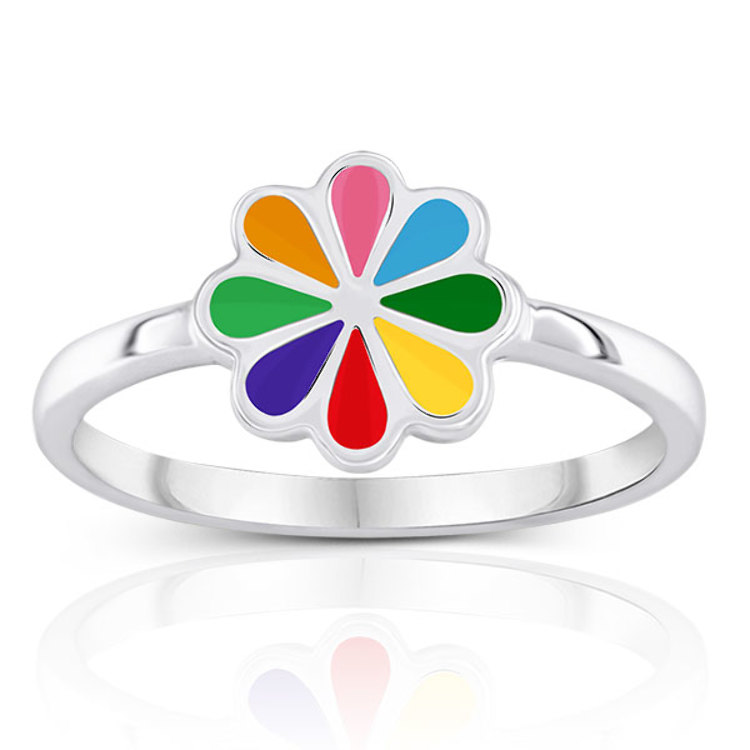 Bague Fleur Enfant Émail Multicolore en Argent 925