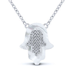 Collier Main de Fatma Argent 925 Nacre Oxydes de Zirconiums