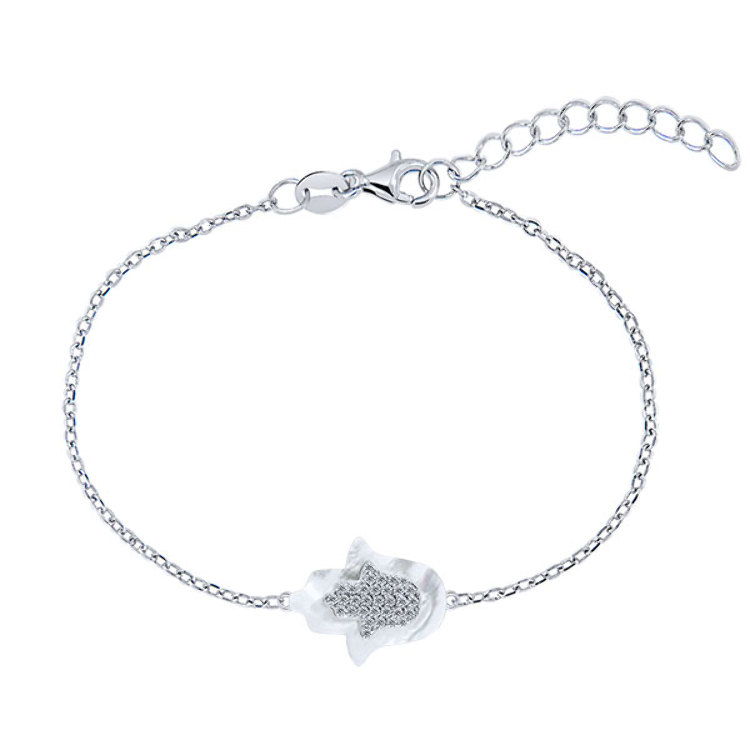 Bracelet Main de Fatma Nacre Argent 925 Oxydes de Zirconium