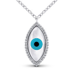 Collier Œil Bleu de Protection Argent 925 Nacre et Zirconiums