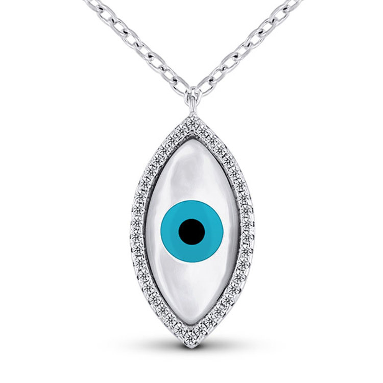 Collier Œil Bleu de Protection Argent 925 Nacre et Zirconiums