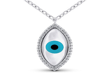 Collier Œil Bleu de Protection Argent 925 Nacre et Zirconiums