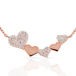 Collier 5 Cœurs Argent 925 Plaqué Or Rose 18 carats Zirconiums