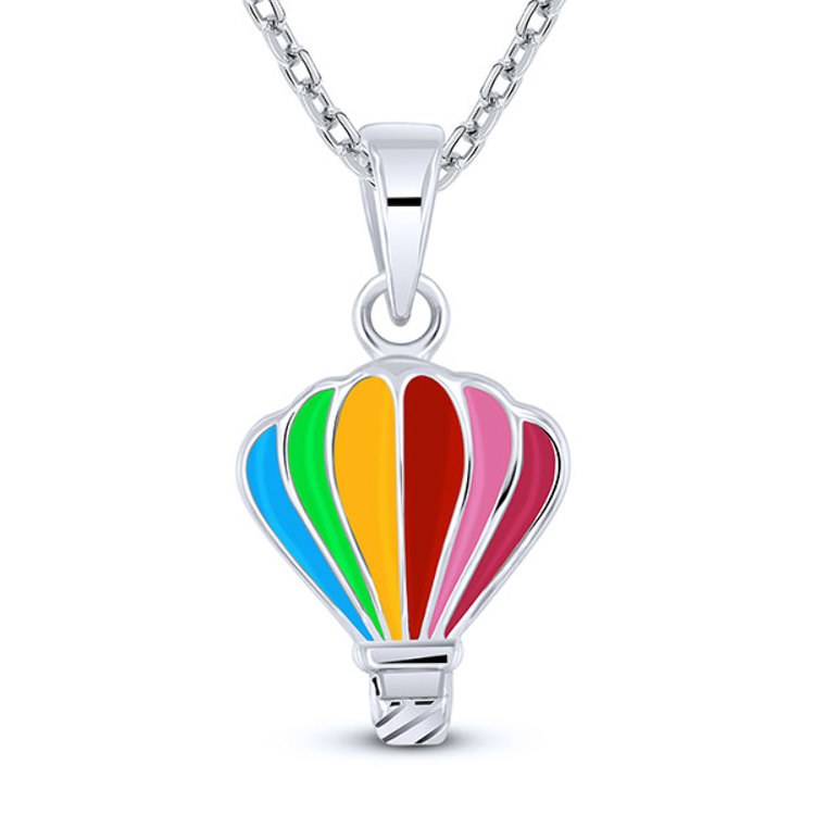 Collier Enfant Montgolfière Émail Multicolore en Argent 925