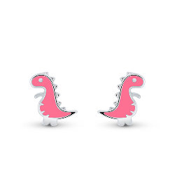 Boucles d'Oreilles Enfant Dinosaure Émail Rose en Argent 925