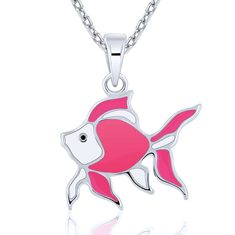 Collier pour Enfant Poisson Émail Rose en Argent 925