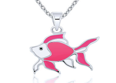 Collier pour Enfant Poisson Émail Rose en Argent 925