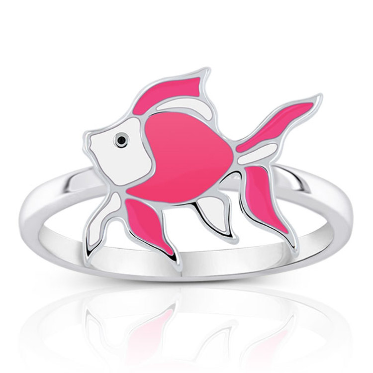 Bague Enfant Poisson Émail Rose en Argent 925