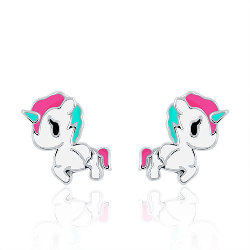 Boucles d'Oreilles Enfant Licorne  Émail en Argent 925