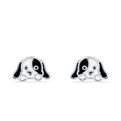Boucles d'Oreilles Enfant Petit Chien Émail en Argent 925