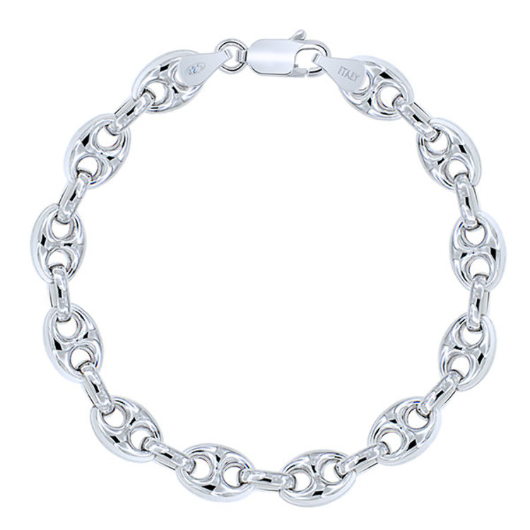 Bracelet Chaine Argent 925 Rhodié Homme Maille Grain de Café 7.5 mm