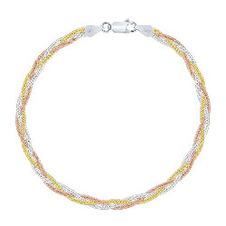 Bracelet Argent 925 3 Tons Plaqué Or rose et jaune Maille Miroir