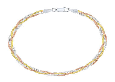 Bracelet Argent 925 3 Tons Plaqué Or rose et jaune Maille Miroir