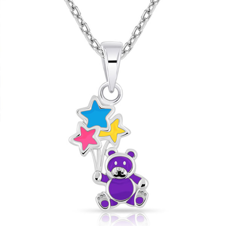 Collier Enfant Ourson Nounours et Ballons Argent 925 émaillé