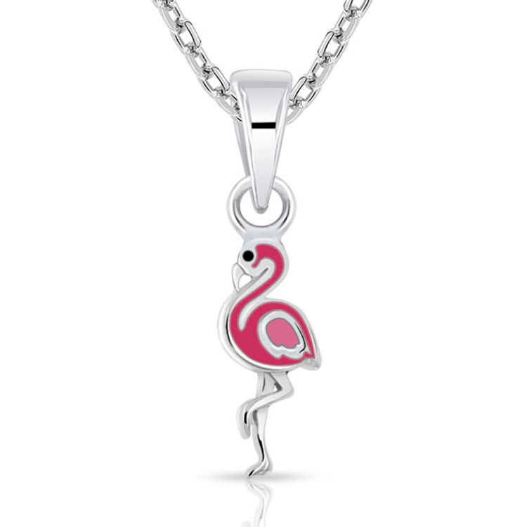 Collier pour Enfant Flamant Rose Argent 925 émaillé