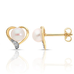 Boucles d'oreilles Or 375/1000 Perles de Culture et Diamant 