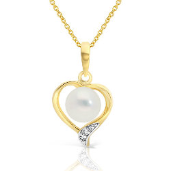 Collier Cœur Perle de Culture et Diamants Or 375/1000