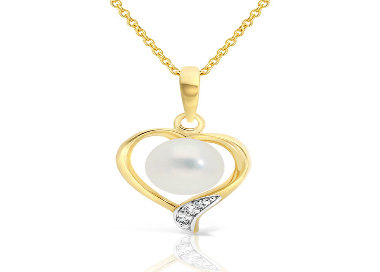 Collier Cœur Perle de Culture et Diamants Or 375/1000