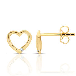 Boucles d'oreilles Or 375/1000 forme de Cœur serties Diamants