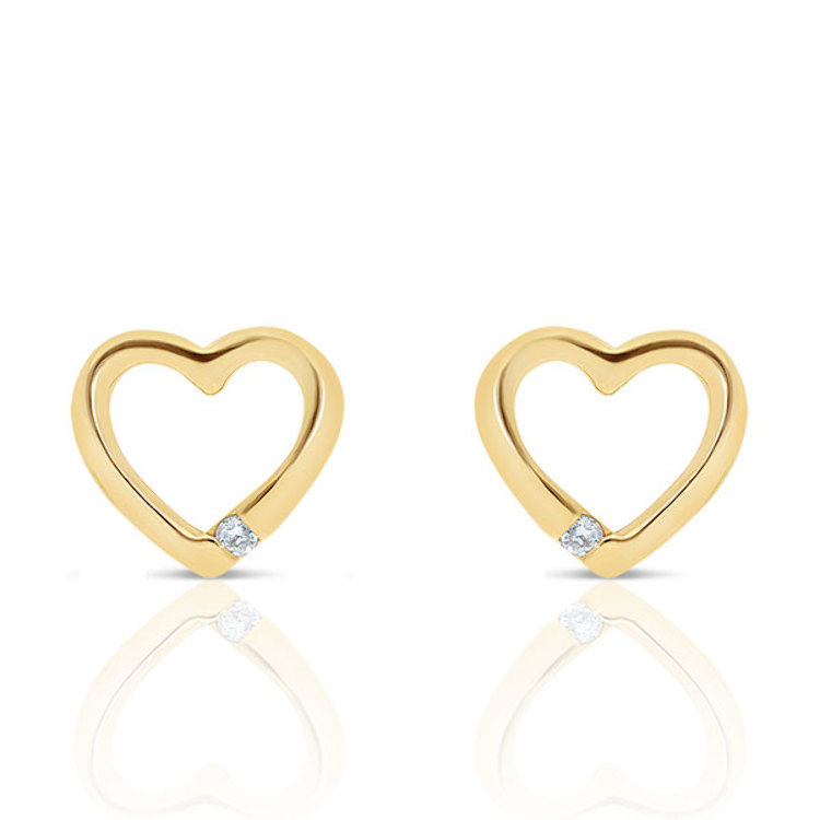 Boucles d'oreilles Or 375/1000 forme de Cœur serties Diamants