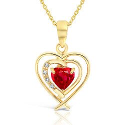 Collier forme Cœur en Or 375/1000 serti Rubis naturel