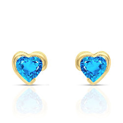 Boucles d'Oreilles forme Coeur Or 375/1000 serties Topaze Bleue Suisse