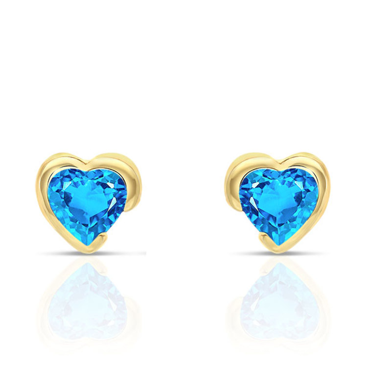 Boucles d'Oreilles forme Coeur Or 375/1000 serties Topaze Bleue Suisse