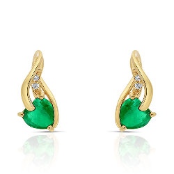 Boucles d'Oreilles en Or serties Émeraudes Coeur et Diamants blancs