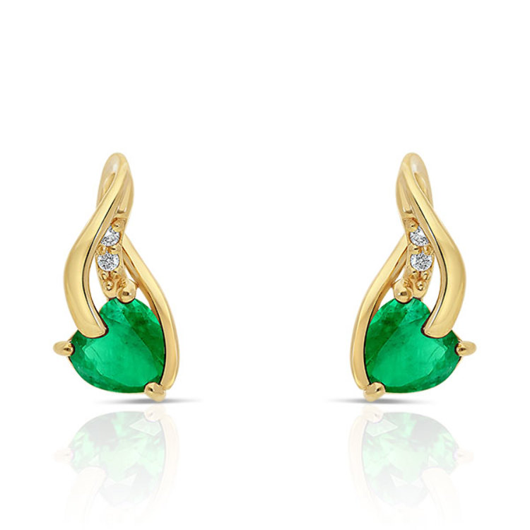 Boucles d'Oreilles en Or serties Émeraudes Coeur et Diamants blancs