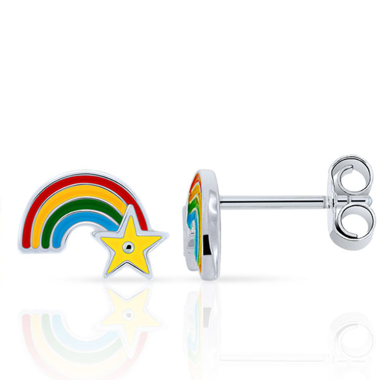 Boucles d'Oreilles pour Fille en Argent 925 Émail Arc en Ciel