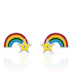 Boucles d'Oreilles pour Fille en Argent 925 Émail Arc en Ciel