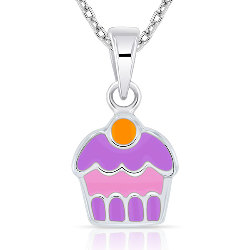 Collier pour Enfant forme Cupcake Argent 925 et Émail