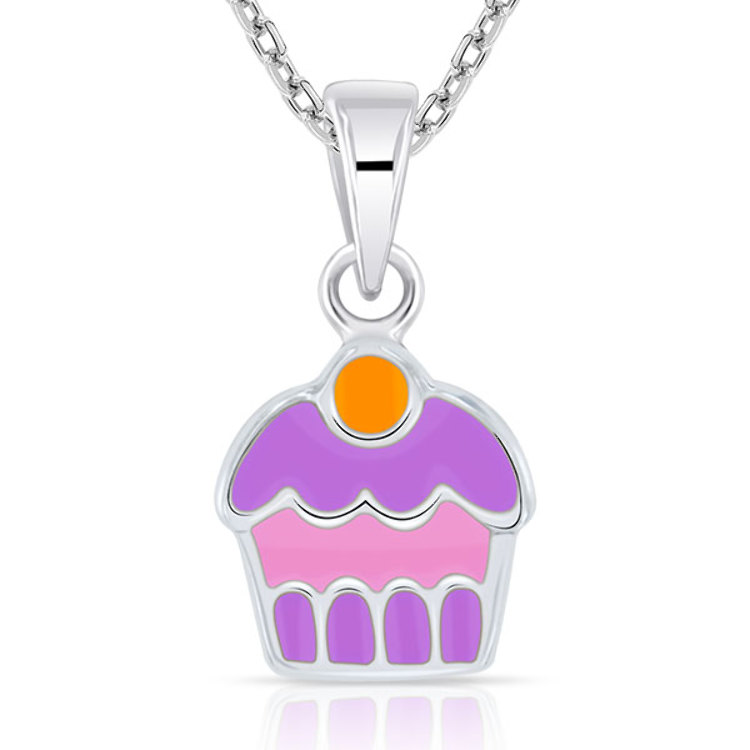 Collier pour Enfant forme Cupcake Argent 925 et Émail