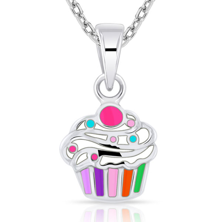 Collier Enfant forme Cupcake en Argent 925/1000 et Émail