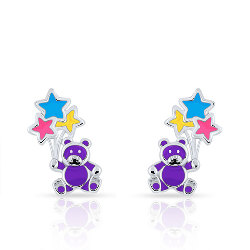 Boucles d'Oreilles Fille Ourson et Ballons en Argent 925 et Émail