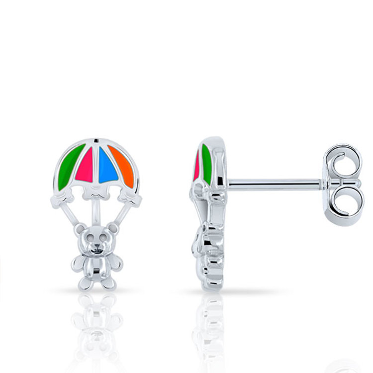 Boucles d'Oreilles pour Fille Ourson et Parachute en Argent 925