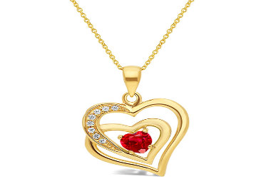 Collier forme Cœur en Or 375/1000 serti d'un Rubis taille Cœur