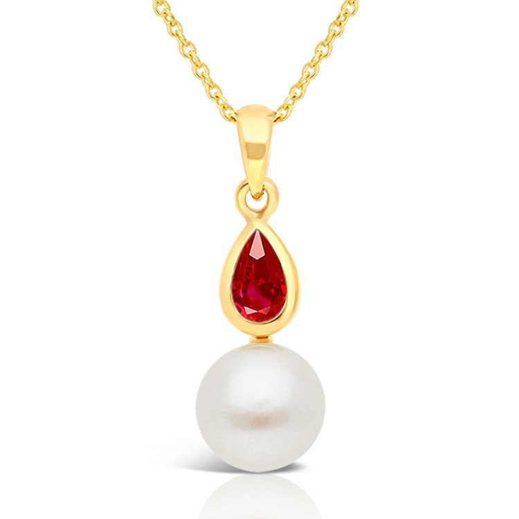 Collier en Or 375/1000 Perle de Culture et Rubis taille poire