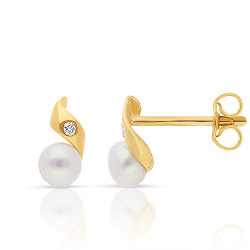 Boucles d'oreilles Or 375/1000 Perles de Culture et Diamants blancs