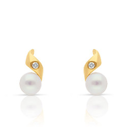 Boucles d'oreilles Or 375/1000 Perles de Culture et Diamants blancs