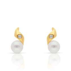 Boucles d'oreilles Or 375/1000 Perles de Culture et Diamants blancs
